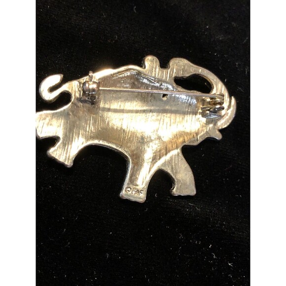 VINTAGE MARCASITE CRYSTAL LUCITE GOOD LUCK ELEPHANT PIN BROOCH~SIGNED: FAF - Picture 4 of 5